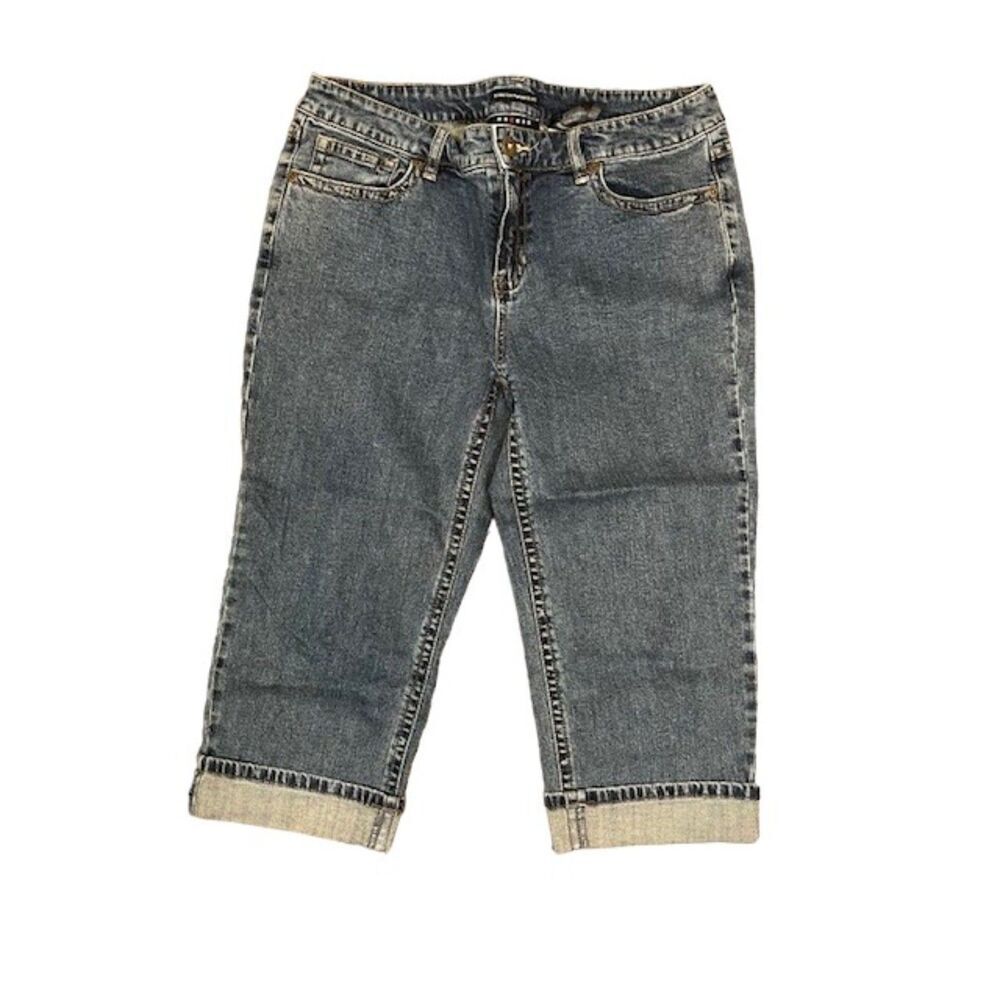 Axcess Women's Denim Capris Cuffed Stretch Flap Pockets size 12